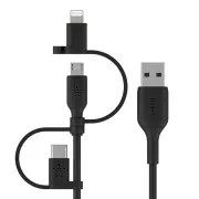کابل شارژ سریع 1 به 3 USB-A به لایتنینگ، USB-C و Micro-USB بلکین طول 1 متر مدل CAC001bt1MBK