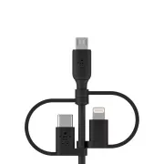کابل شارژ سریع 1 به 3 USB-A به لایتنینگ، USB-C و Micro-USB بلکین مدل CAC001bt1MBK طول 1متر 5